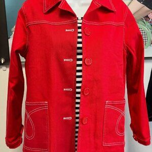 Astro Bettie Red Midge  Button Down Jean Jacket  Size Small Vintage Reproduction